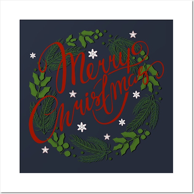 Merry Christmas Wreath Wall Art by D_AUGUST_ART_53